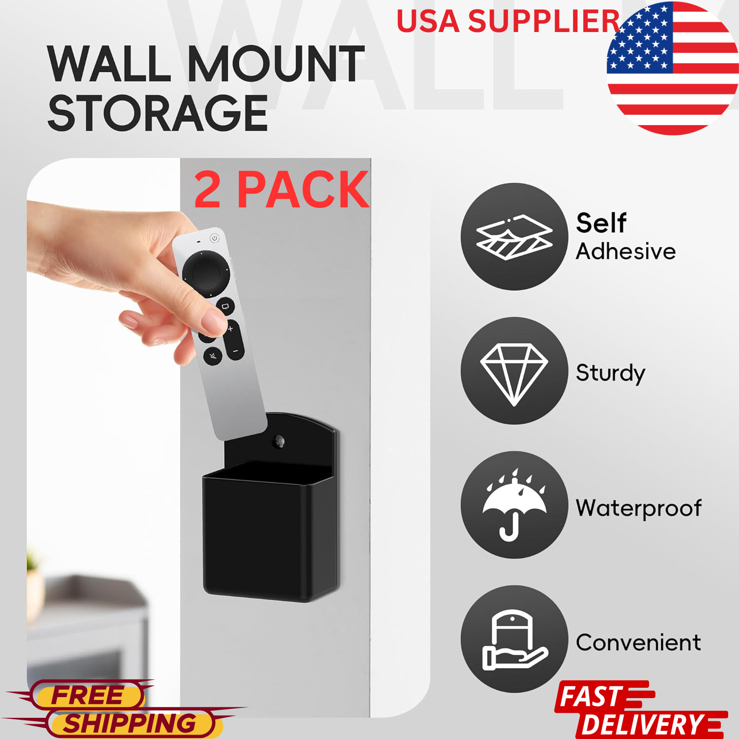 2PCS Wall Mounted Smart TV Remote Control HolderHome OfficeOrganizer StorageCase