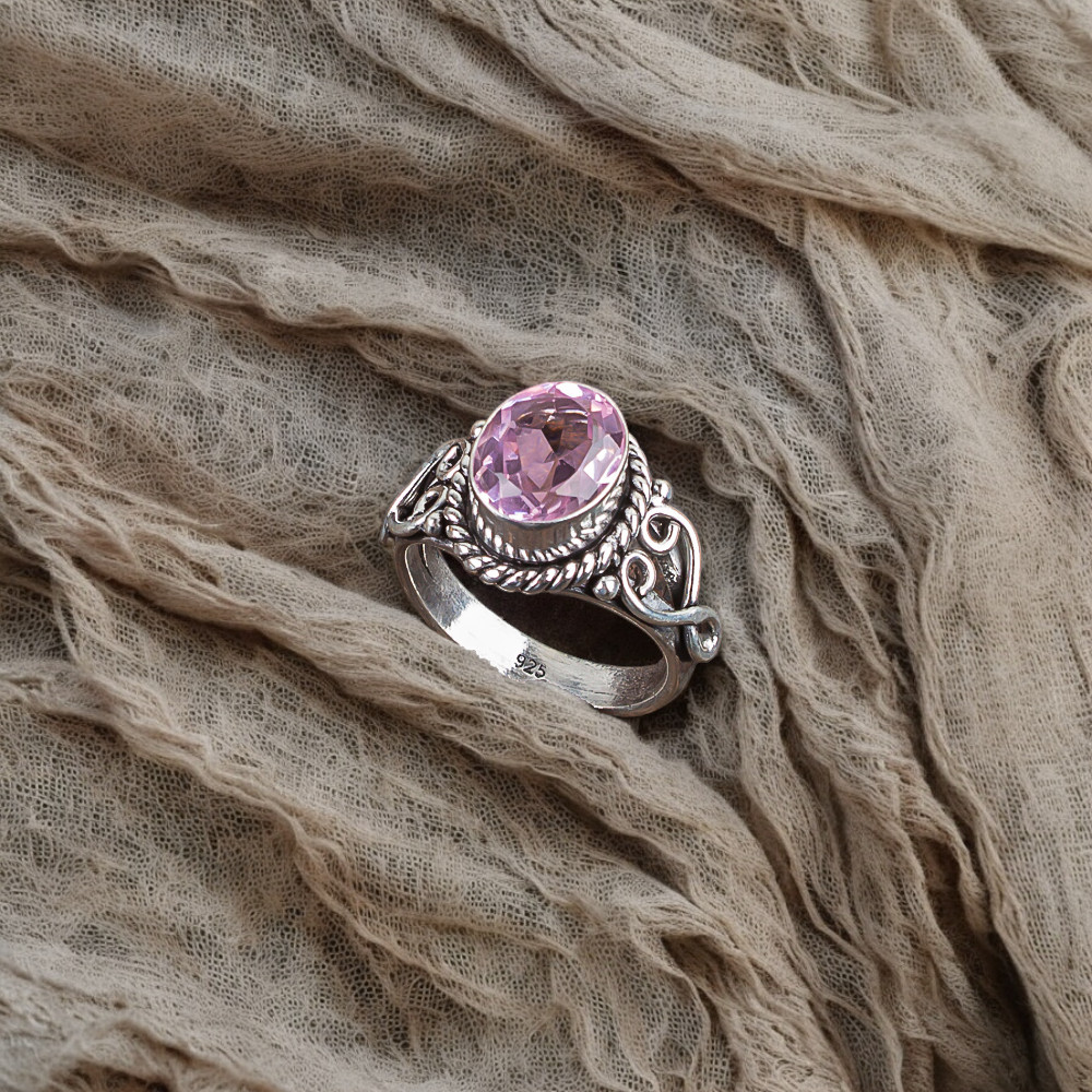 Pink Morganite Gemstone Oval 925 Sterling Silver Handmade Jewelry Ring Gift For