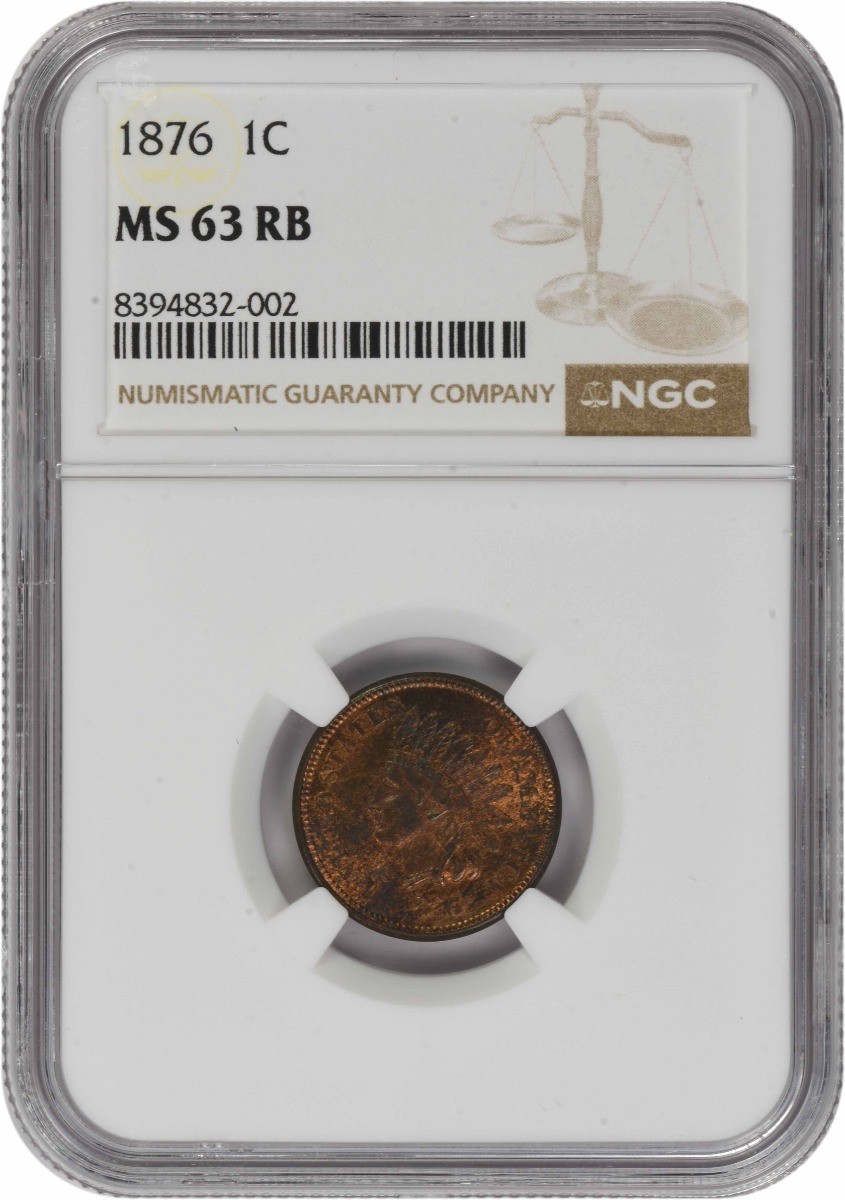 1876 Indian Cent MS63RB NGC