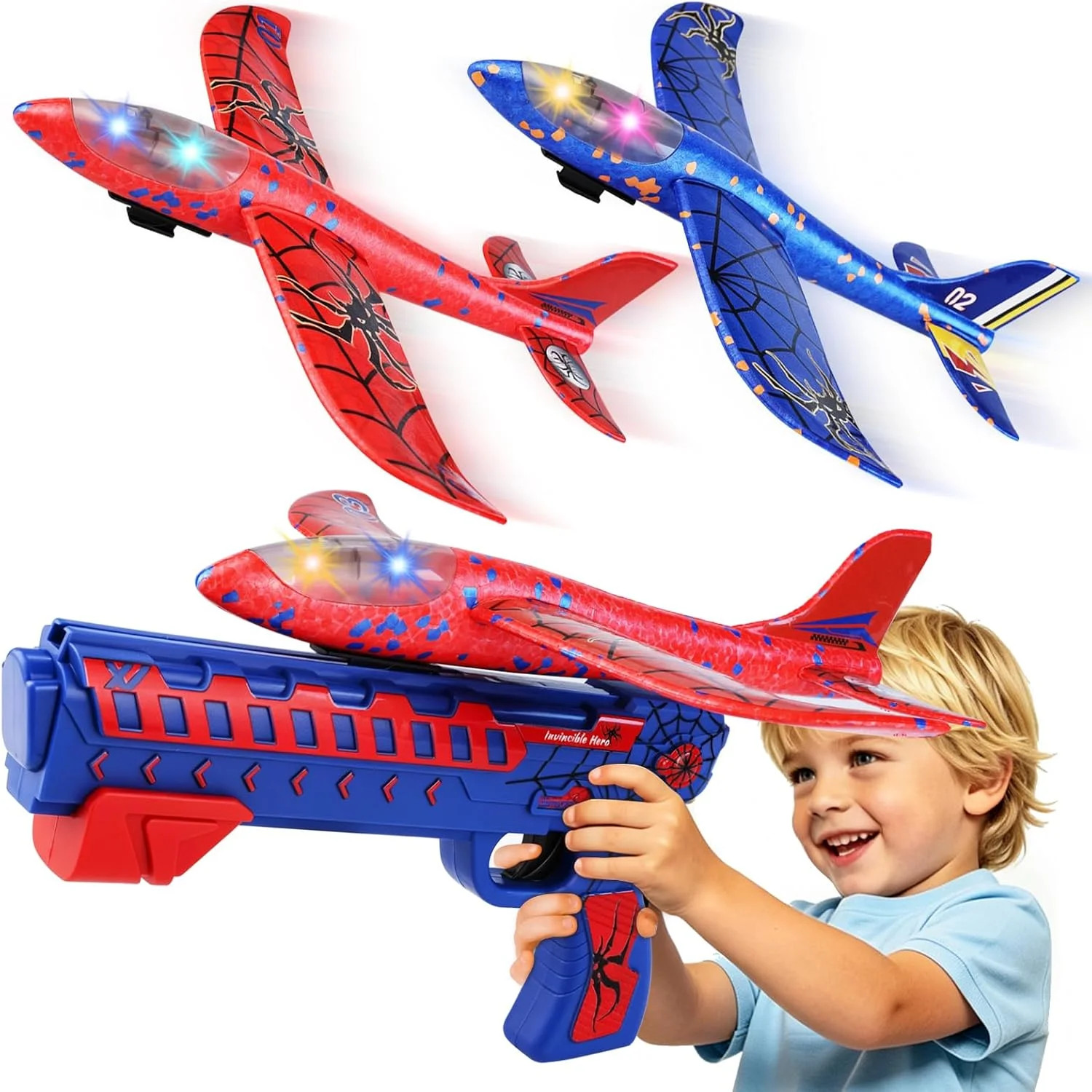 3 Pack Foam Airplane Launcher Toys, 2 Flight Modes, Airplane Gliders for Kids, O