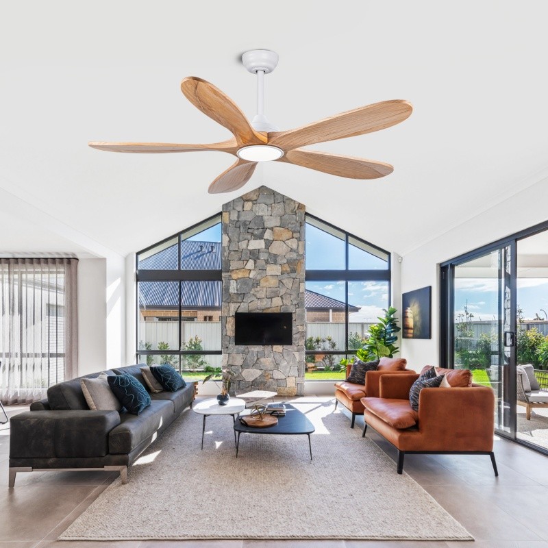 52" Modern Solid Wood Ceiling Fan w/Light 3CCT Noiseless Reversible APP/Remote
