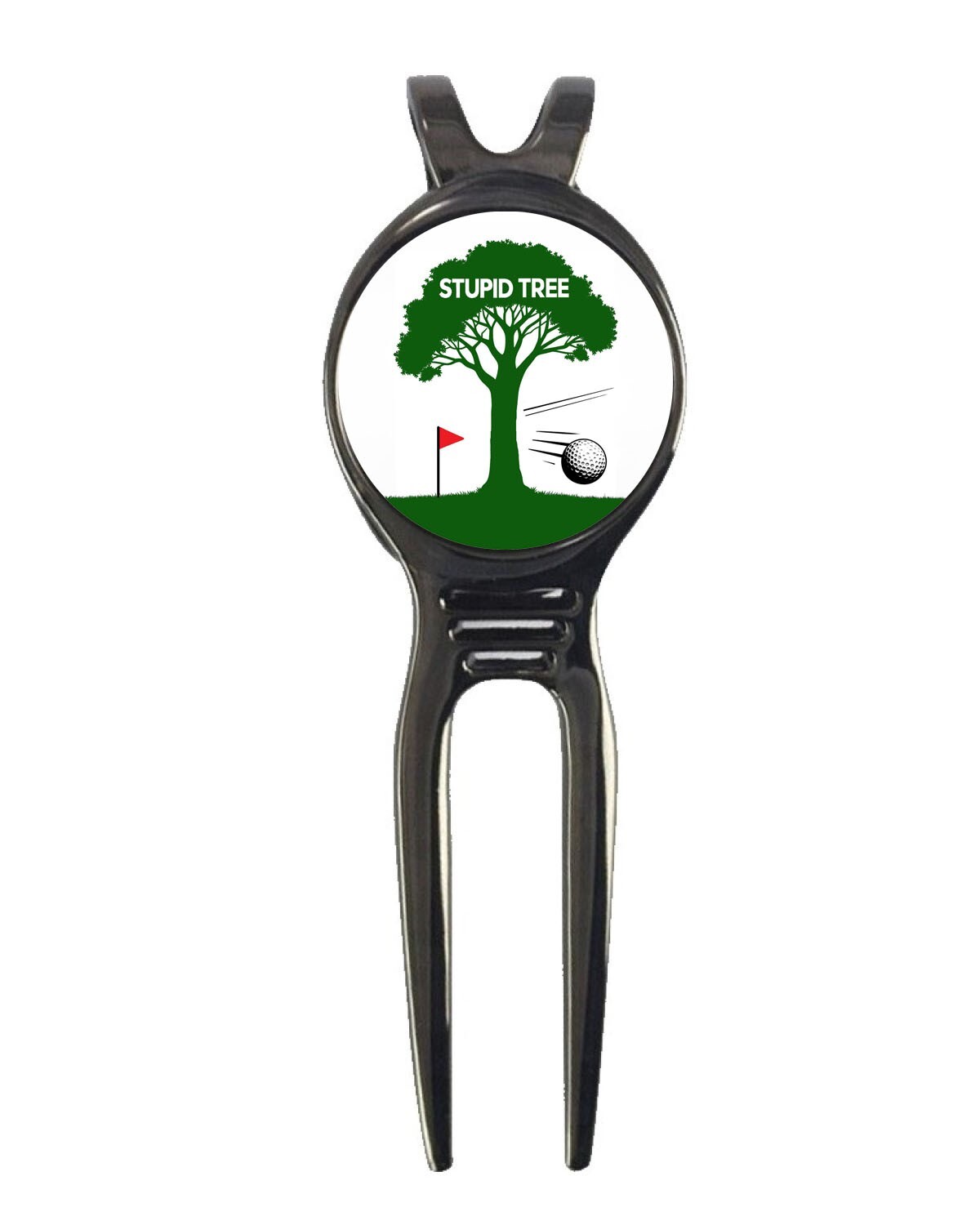 Stupid Tree Funny Novelty Golf Ball Marker + Black Gunmetal Divot Tool Gift