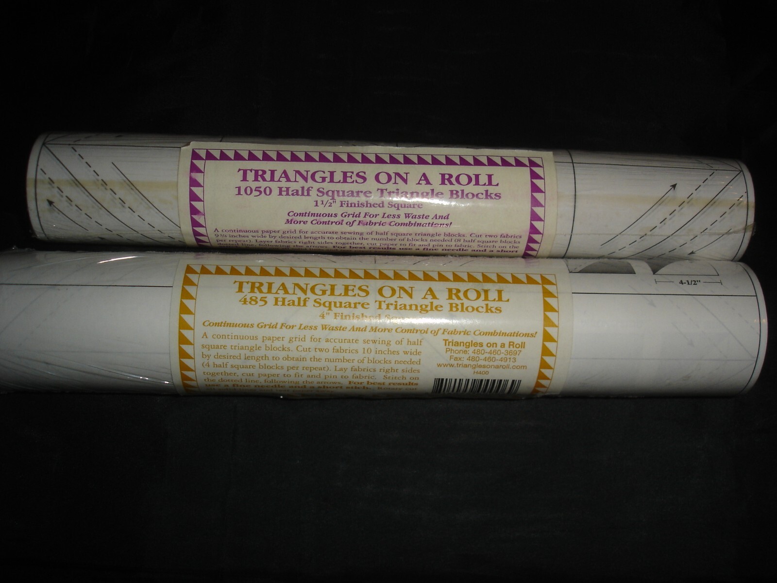 TRIANGLES ON A ROLL SET OF 2  HALF SQUARE TRIANGLE BLOCKS -  1  1/2" AND  4" NEW