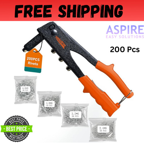 Heavy Hand Riveter Rivet Gun Professional Pop Rivet Gun Kit with 200pcs Rivets