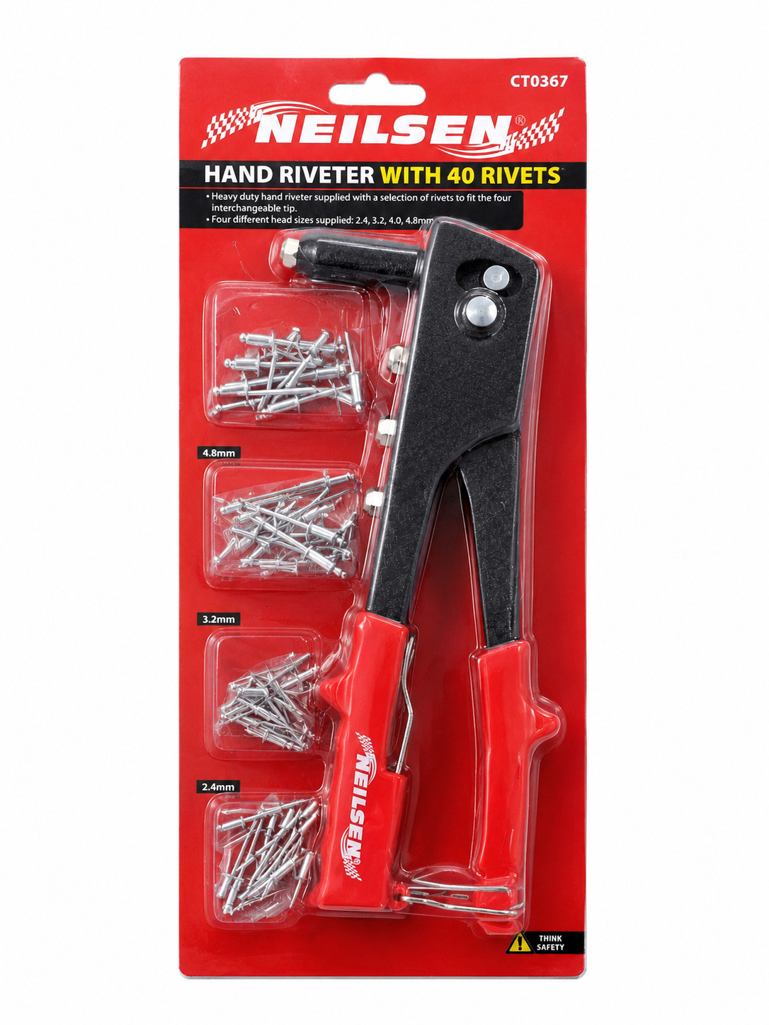 Heavy Duty 4 Head Nozzle Pop Rivet Gun Hand Riveter Tool 40 Blank Rivets