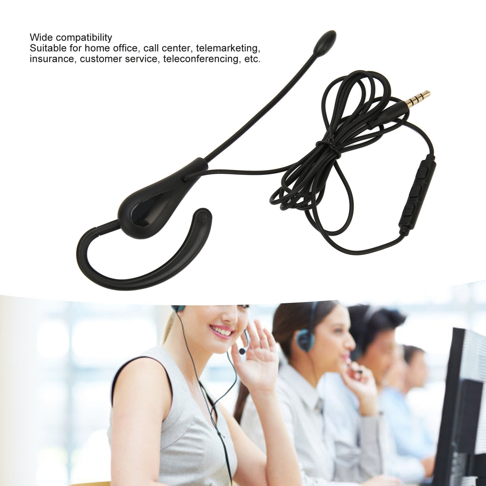 Single Ear Headset With Microphone Wired Noise Cancelling Lightweight Monaural