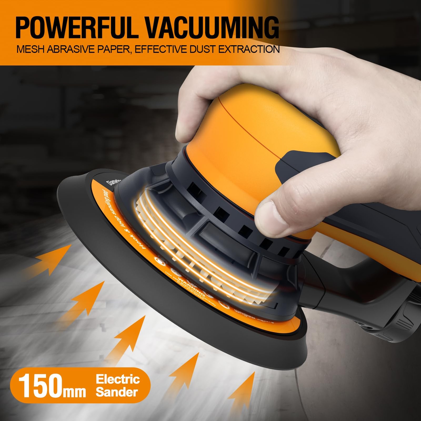 5mm Random Orbit Sander 350W, Brushless Motor, Variable Speed Electric Orbit ...