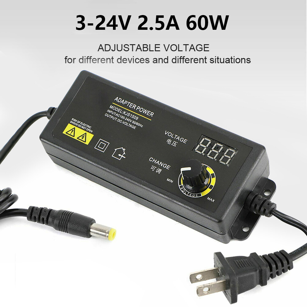 Adjustable AC/DC Power Supply Adapter Charger Variable Voltage 3V-24V UniversalE