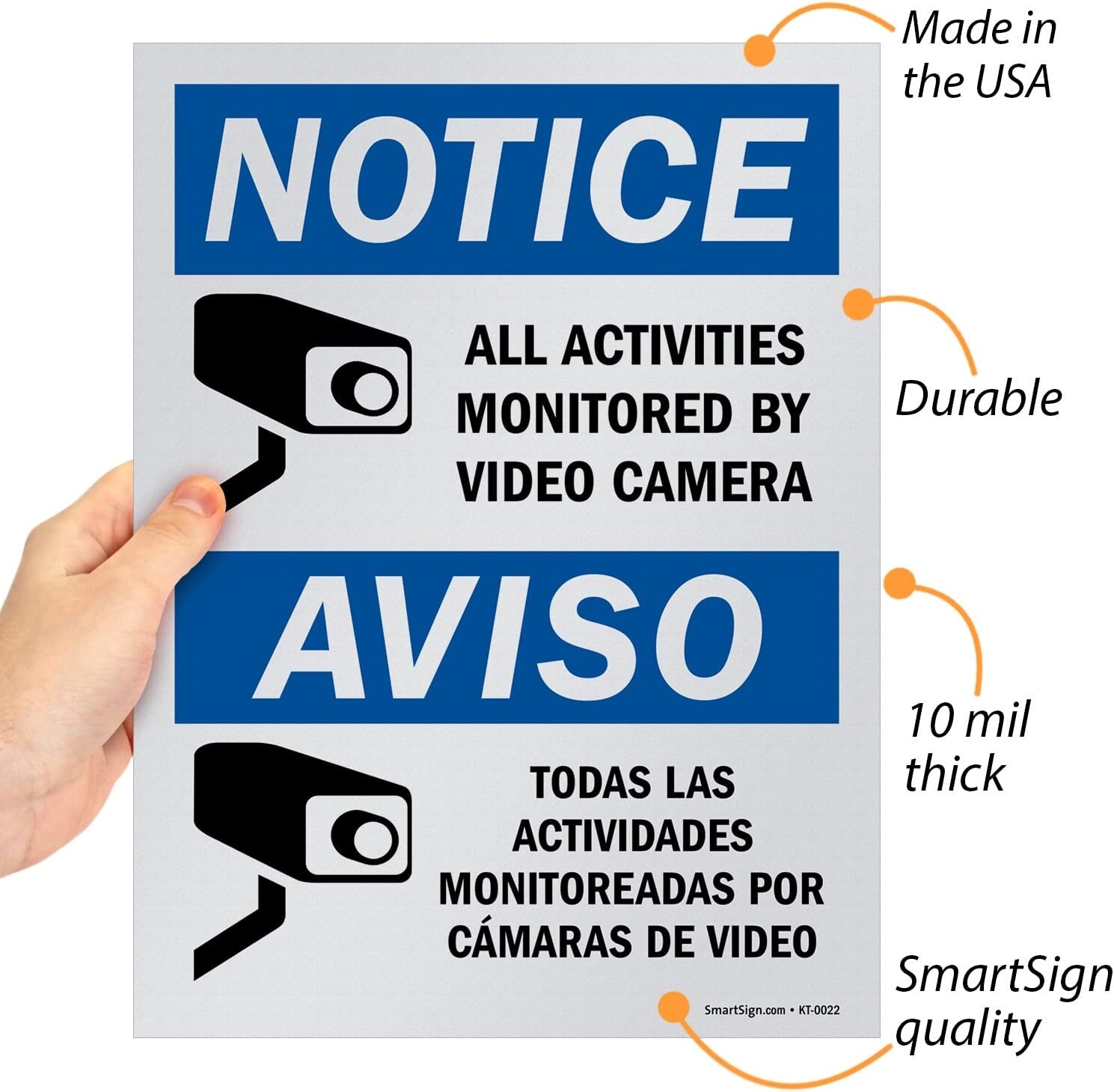2-pc.Notice All Activities Monitored By Video Camera Bilingual Sign Plastic 9X12