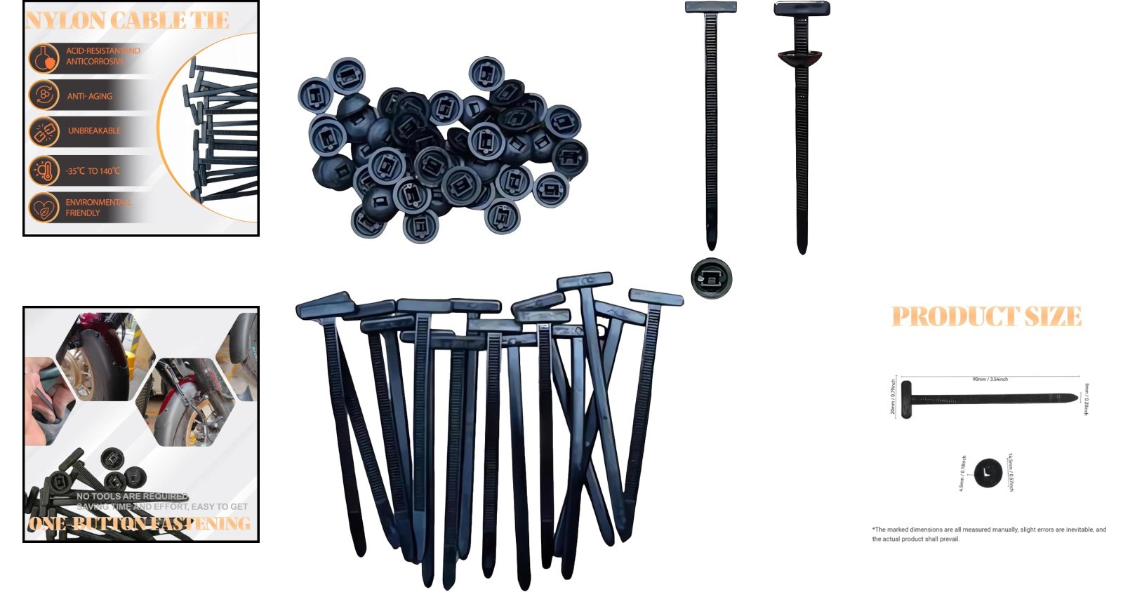 Compact Nylon Cable Tie Set - 20 Pcs Self-Locking Zip Ties for Daily Maintenance