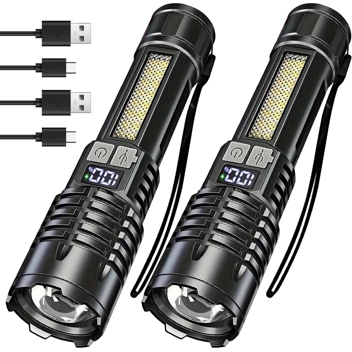 NAKCNM 2Pack Rechargeable Flashlights Super Bright LED Tactical Black
