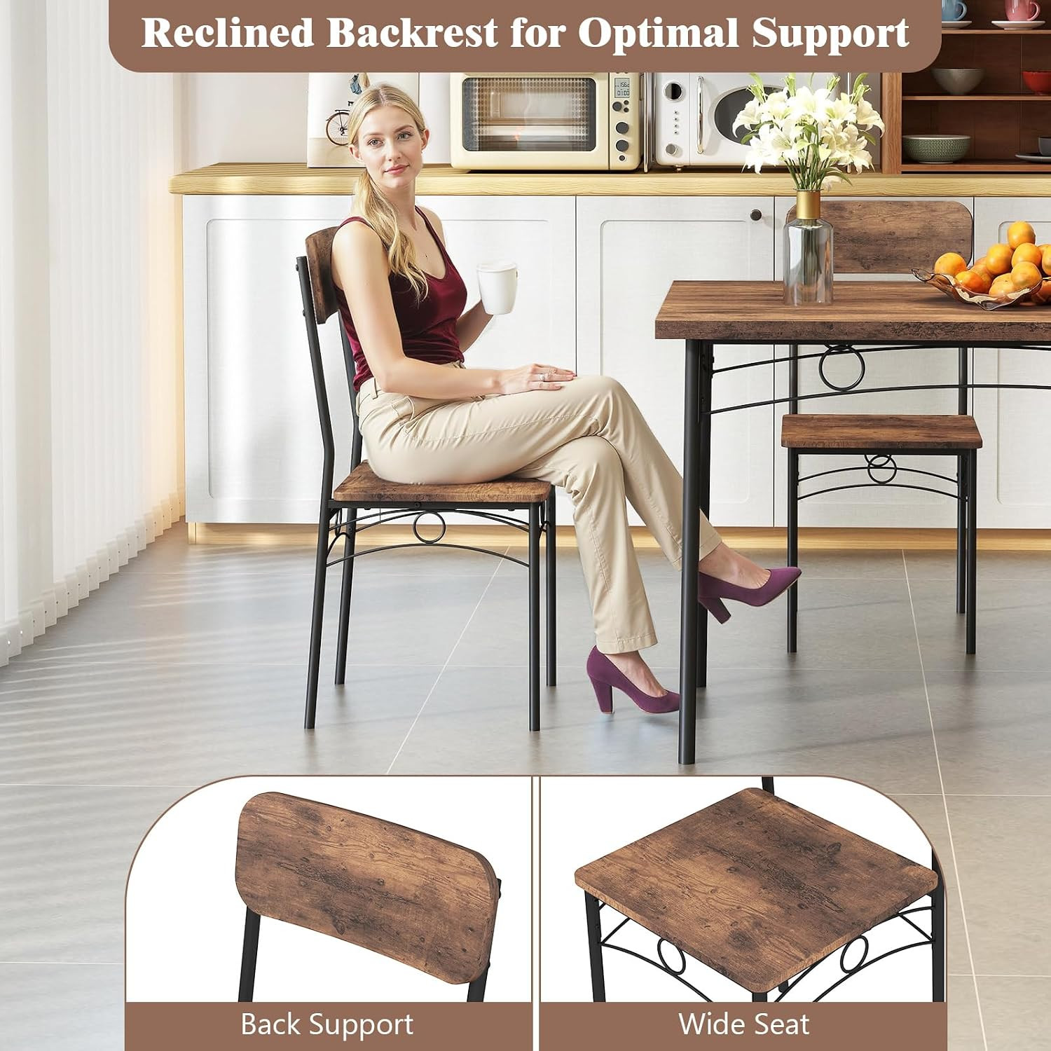 Dining Table Set for 4, Rectangle Kitchen Table and 4 Farmhouse Dining Chairs wi