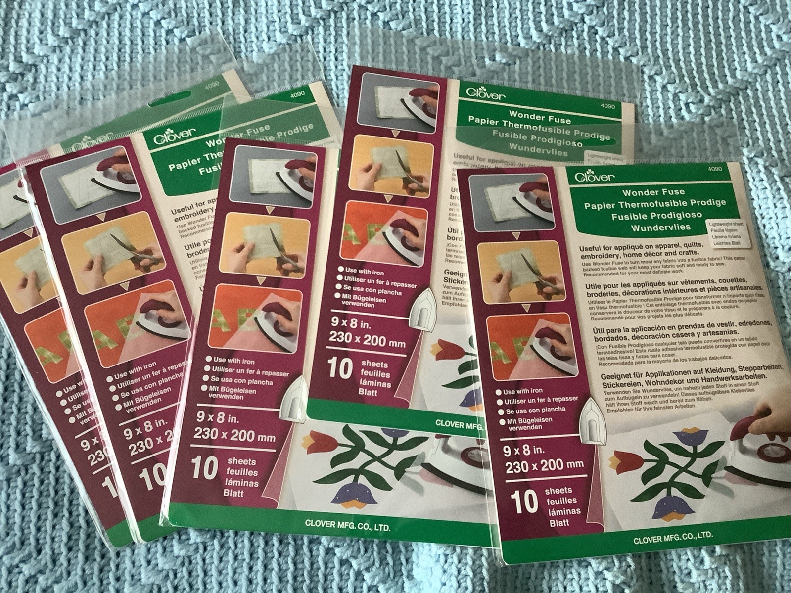 5 Packages of Clover 4090 Wonder Fuse - 10 Sheets each pack (9" x 8")
