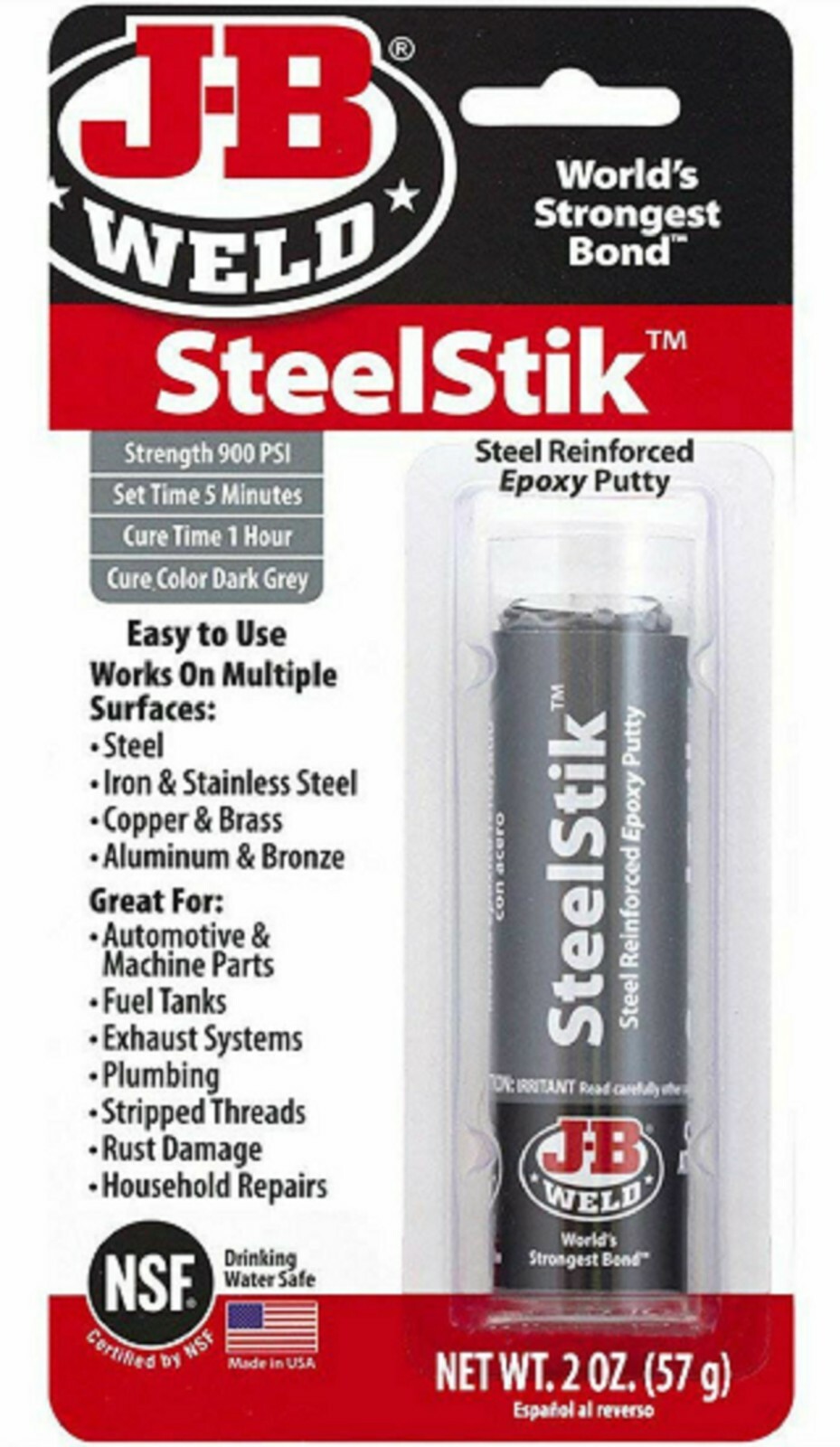 J-B Weld New 8267 SteelStik Steel Reinforced Epoxy Putty Stick - 2 oz.