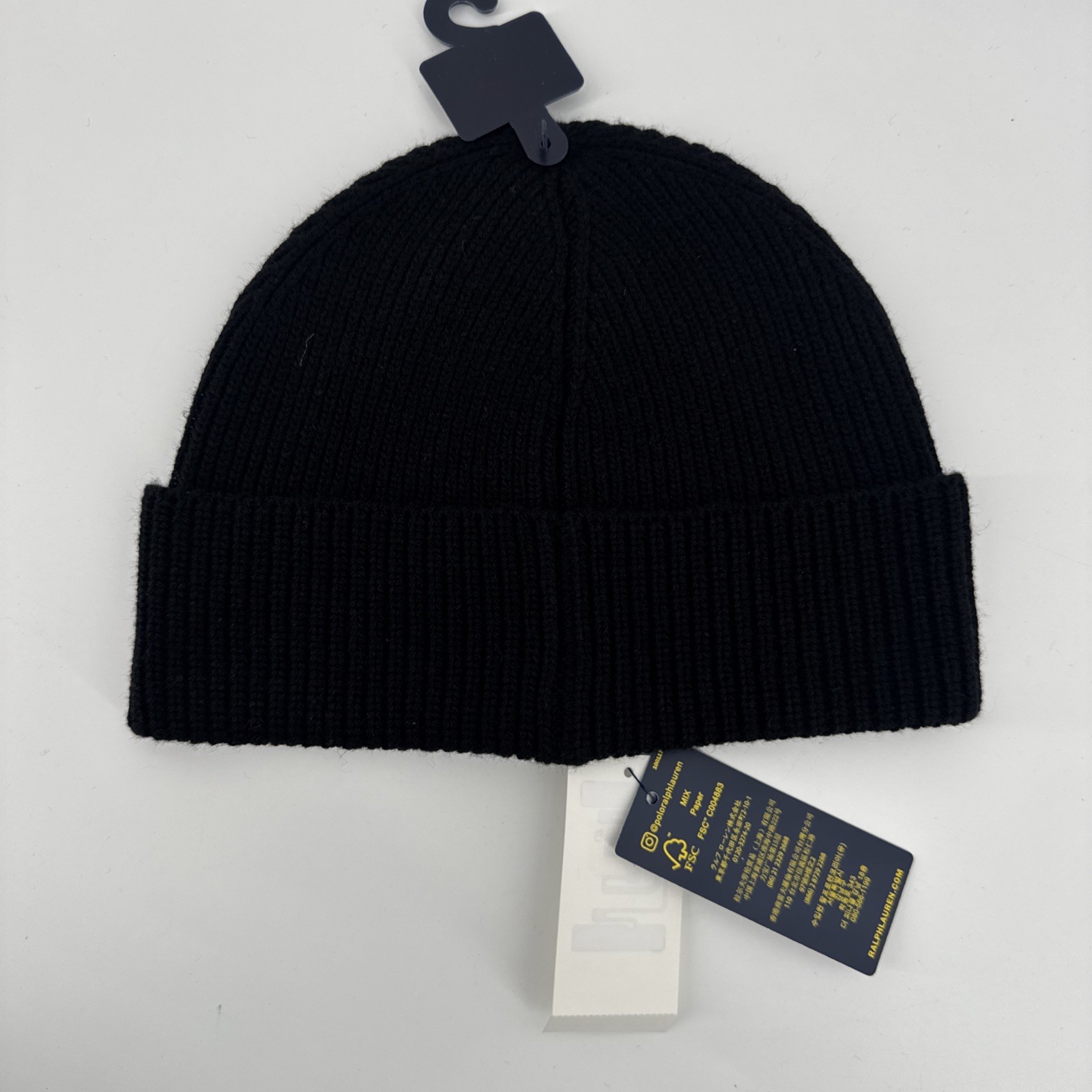 Polo Ralph Lauren French Bulldog Knit Cuff Hat Black Beanie