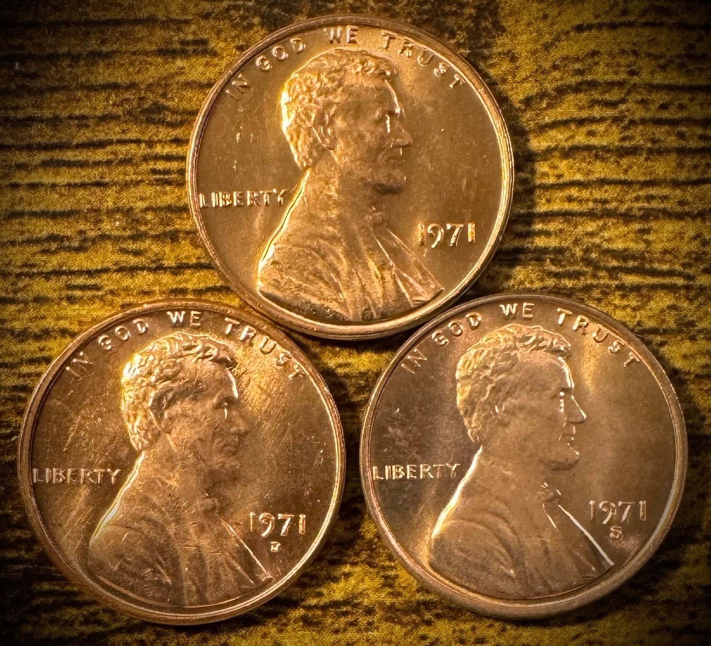 1971 Lincoln Memorial Cent P D S Uncirculated 3 Coin Lot From Original Rolls