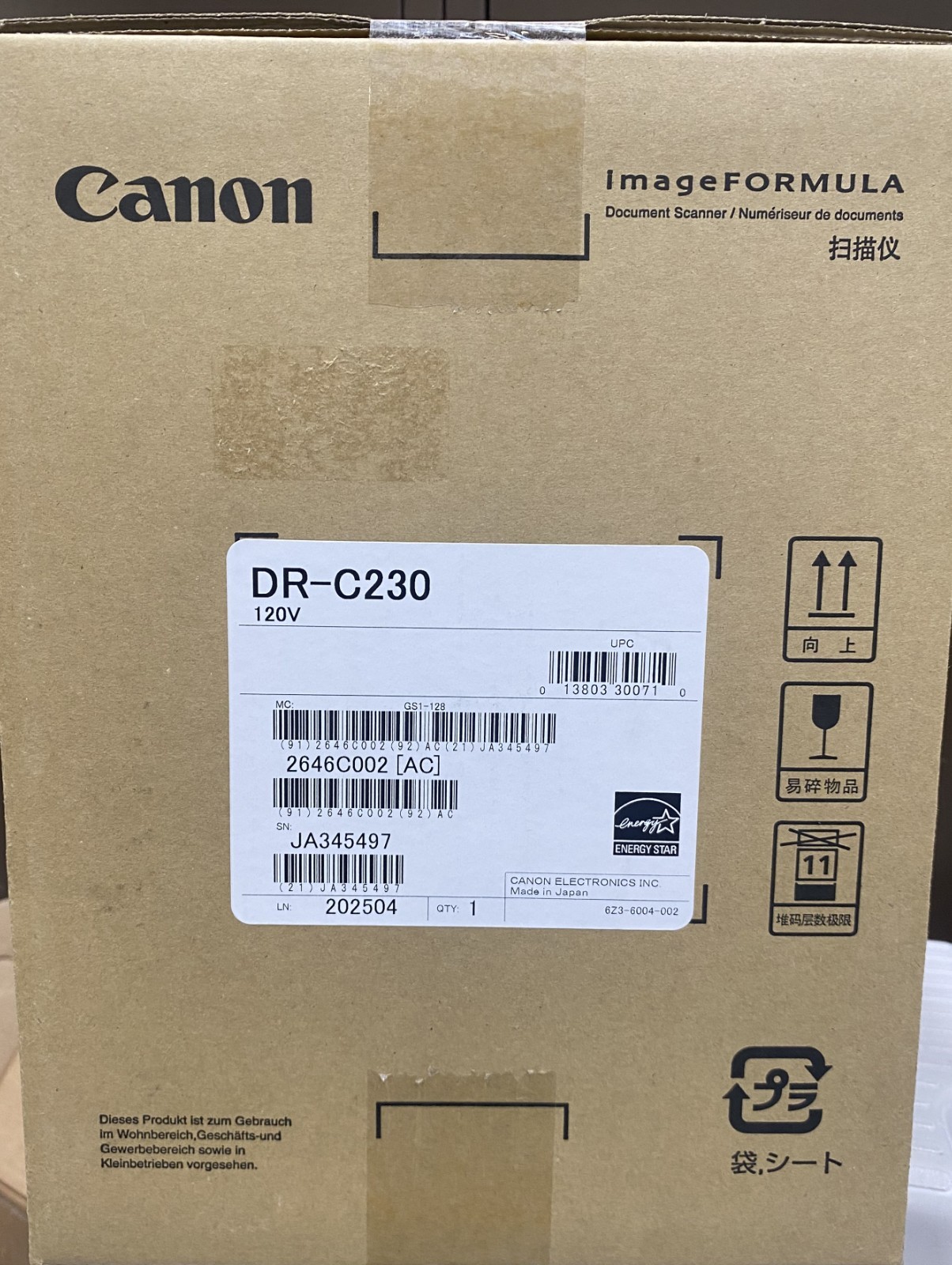 Canon imageFORMULA DR-C230 Office Document Scanner NEW