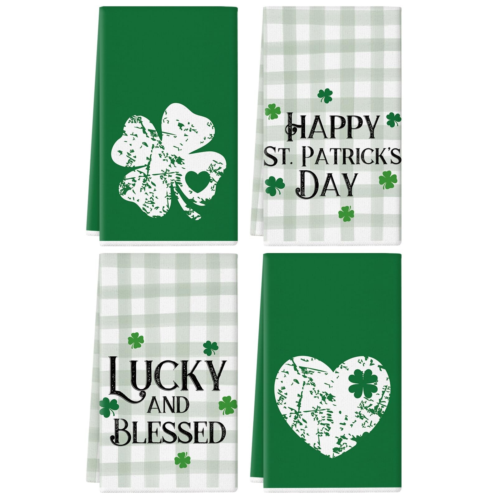 QIONG MENG Happy St. Patrick's Day Kitchen Towels Set of 4 18" x 26", Green
