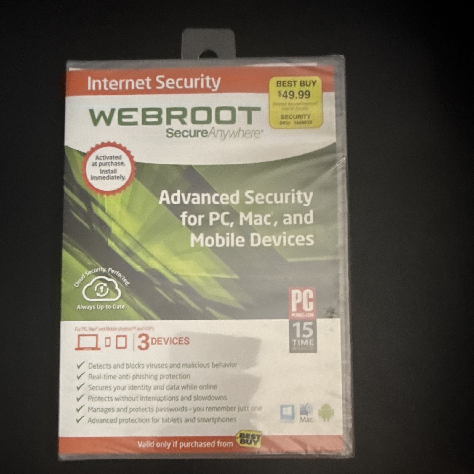 Webroot SecureAnywhere Internet Security 3-Device PC/Mac/Android/iOS Card EN