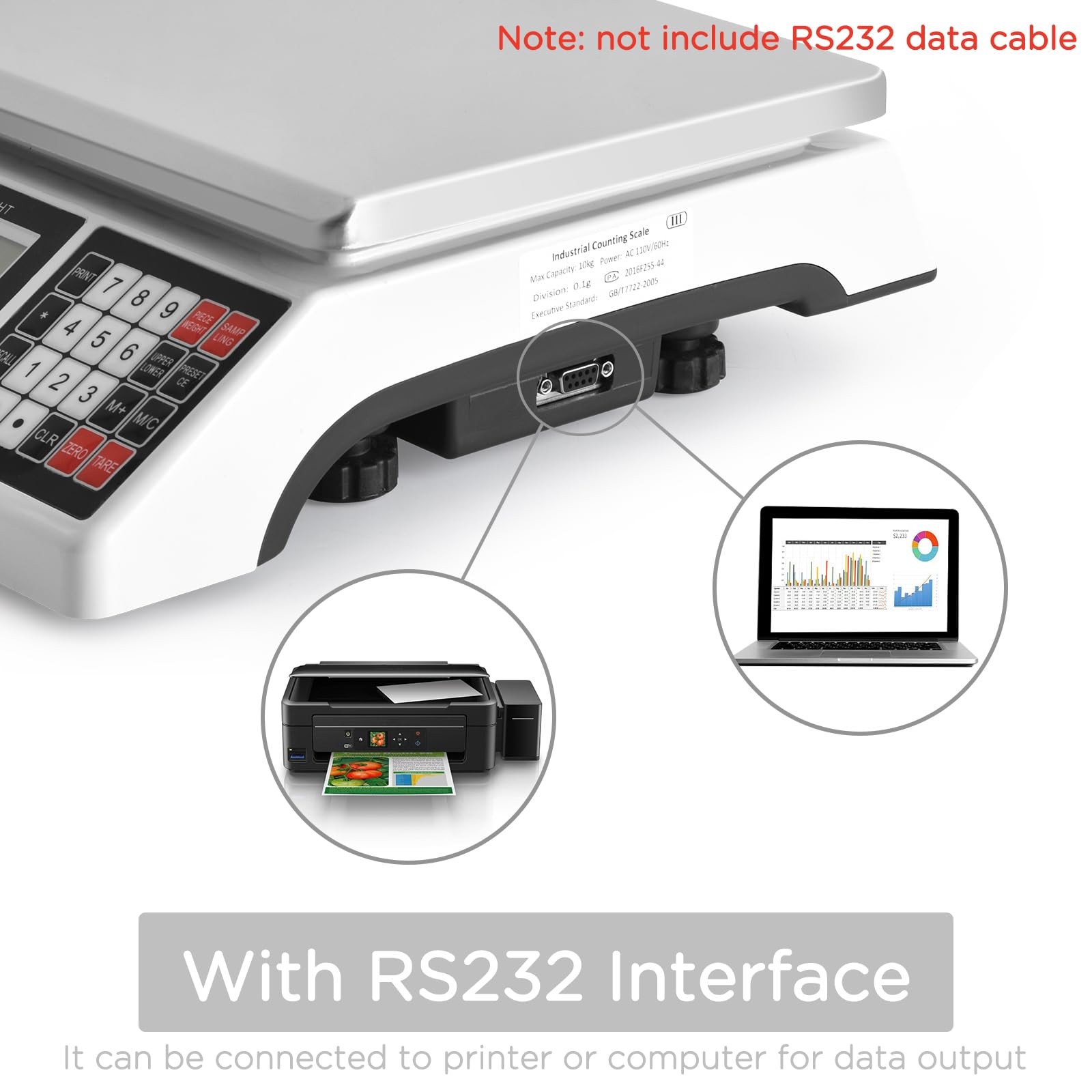 Digital Counting Scale 10kg 0.1g RS232 Inventory Computer Serial Connection
