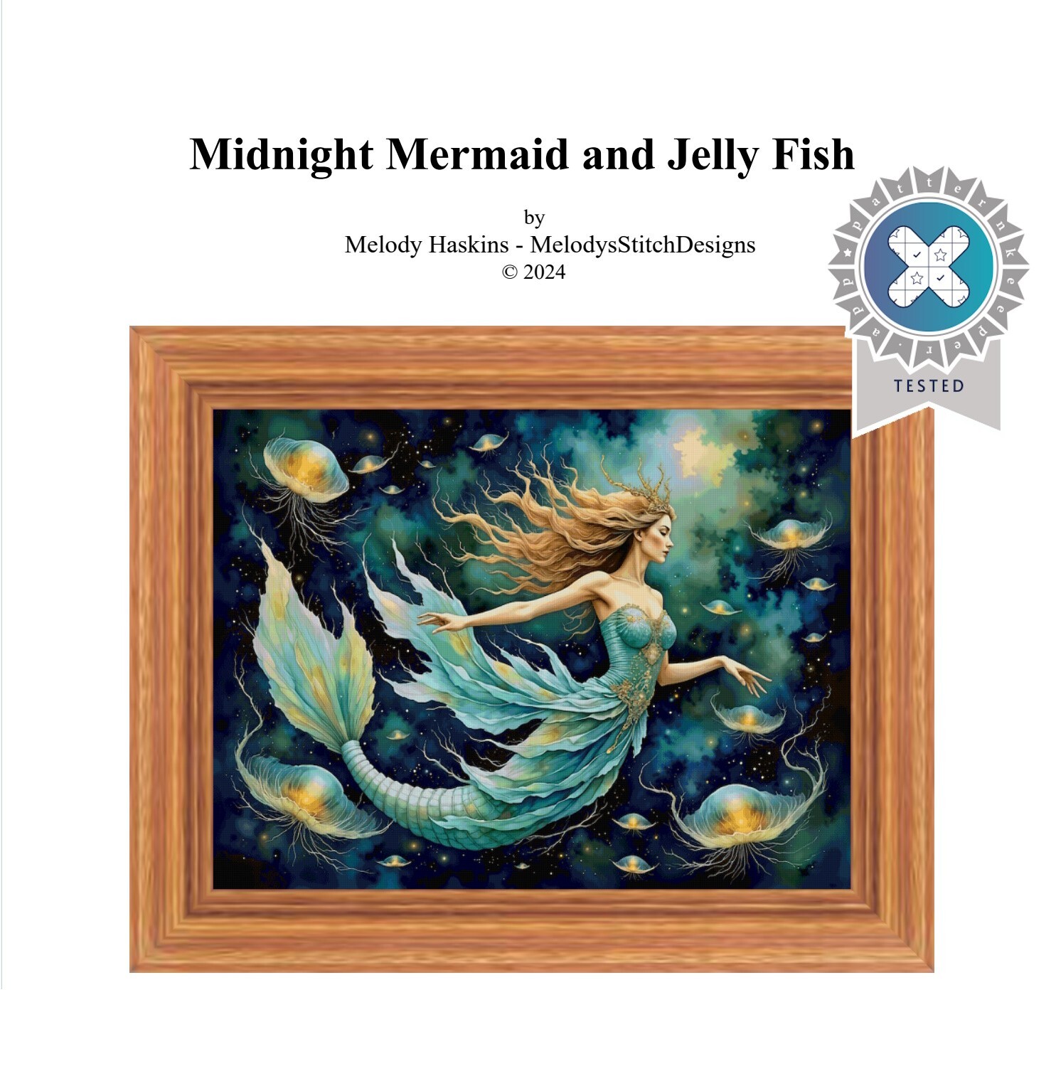 LARGE Mermaid & Jellyfish Cross Stitch Design Includes Full Pattern Keeper File