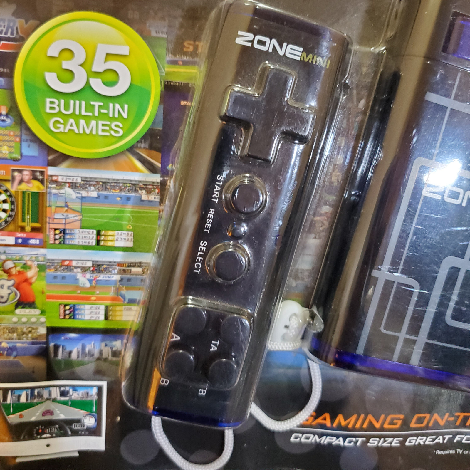 ZONE Mini INTERACTIVE Black/Blue GAMING SYSTEM 35 BUILT-IN GAMES WIRELESS Sealed