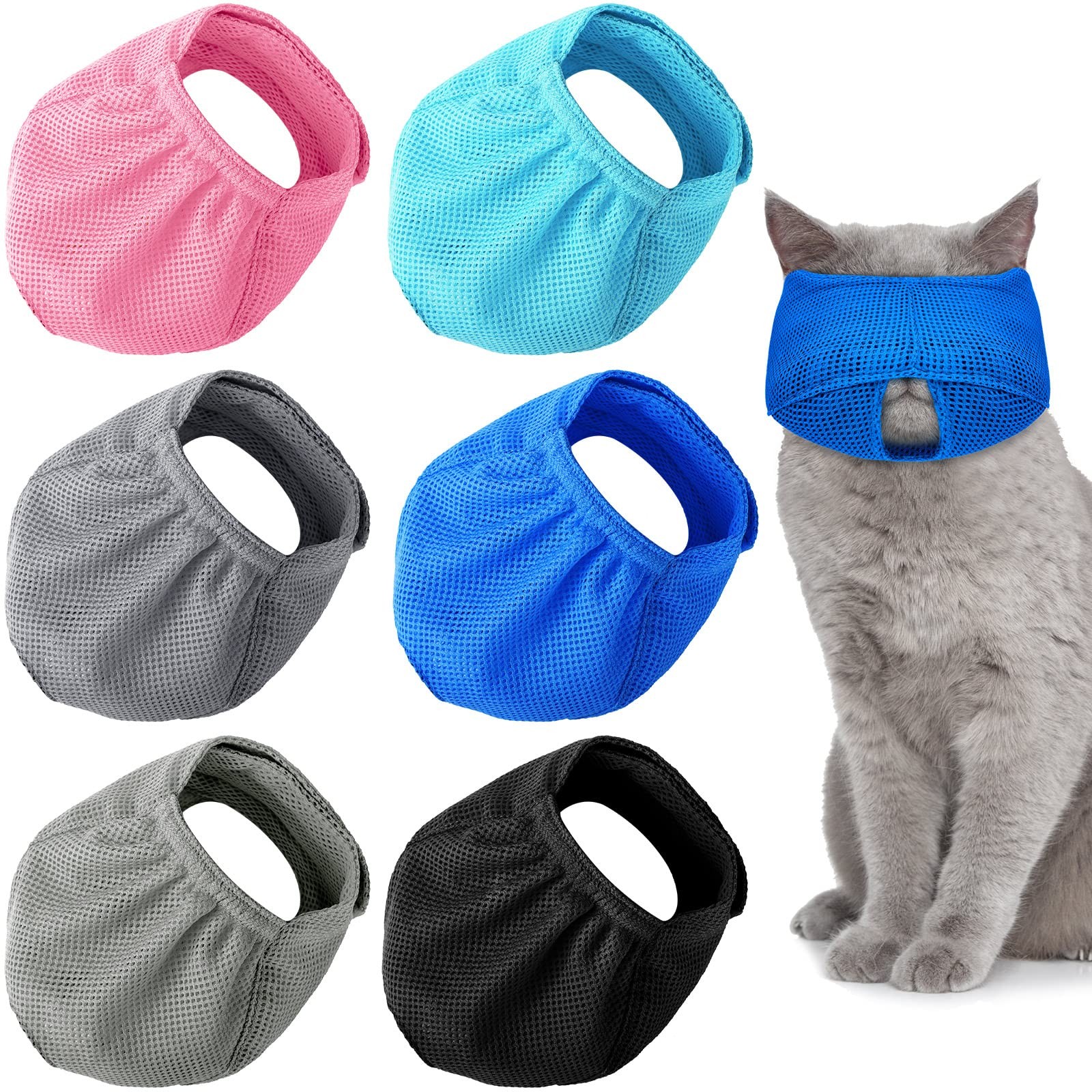 6 Pcs Cat Muzzle for Large, Black, Blue, Gray, Light Pink, Blue