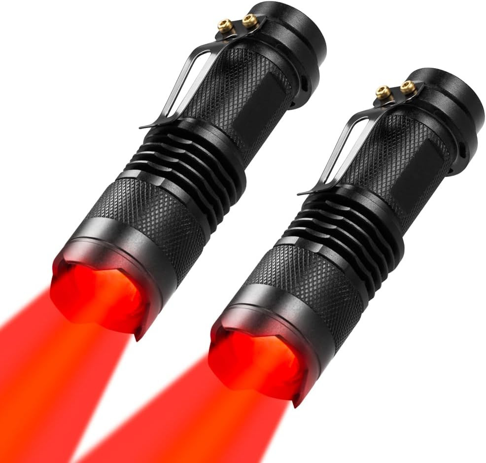 2 Pack Red Light Flashlight Single Mode Red LED Flashlight One Mode Zoomable Nig