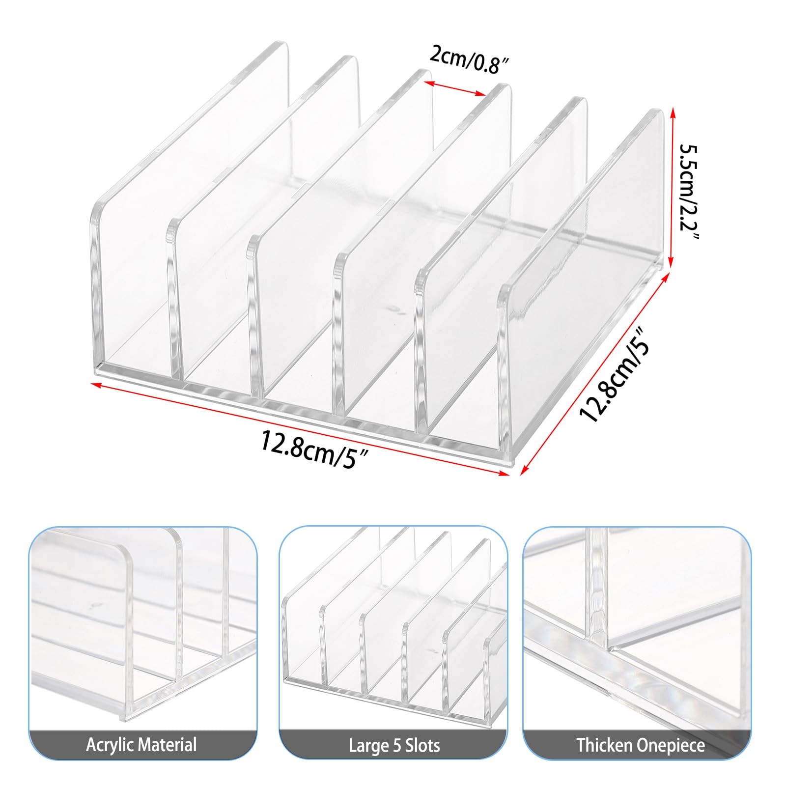 Hipiwe 2-Pack Acrylic File Organizer for Sorting Mail - 5 Slots Transparent