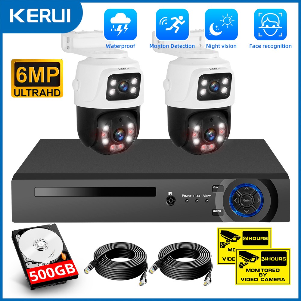 6MP Dual Lens Camera Security Bundle H.265+ 8CH NVR 500GB HDD 18m Network Cable