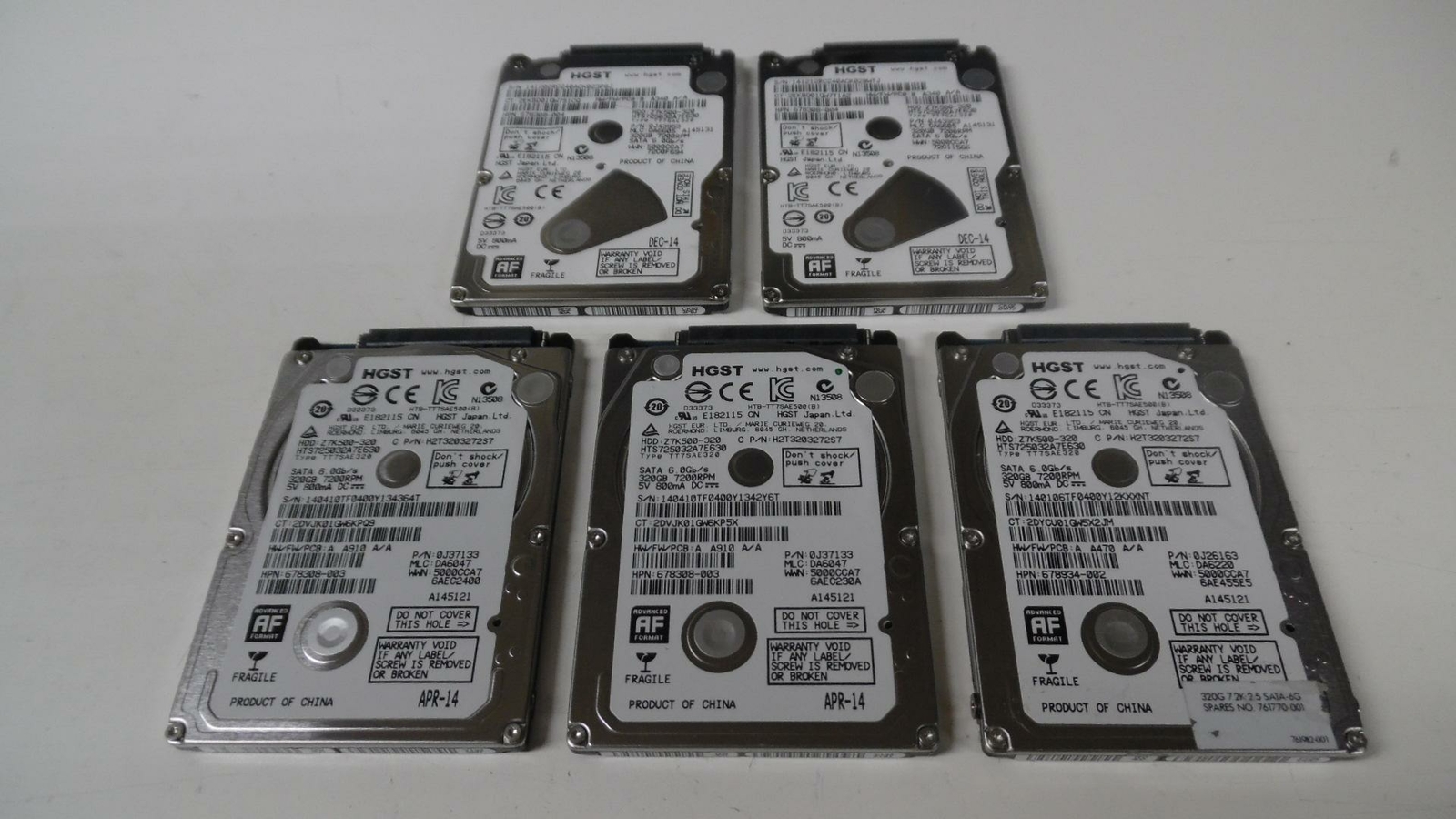 Lot of 5 HGST 320GB 7200RPM SATA HD Drive - Z7K500-320 - See Photos & Desc