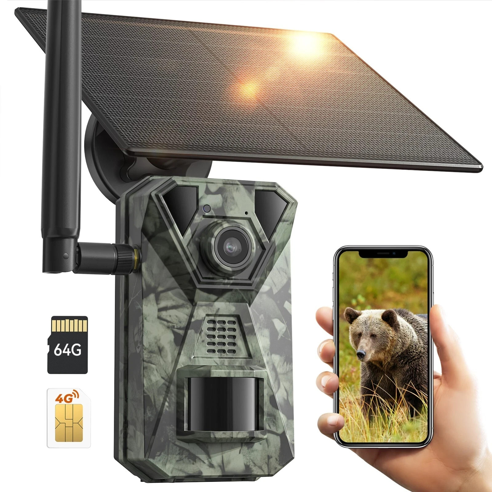 4G LTE Cellular Wildlife Cam Hunting Camera Solar Powered Motion Activated 64GB