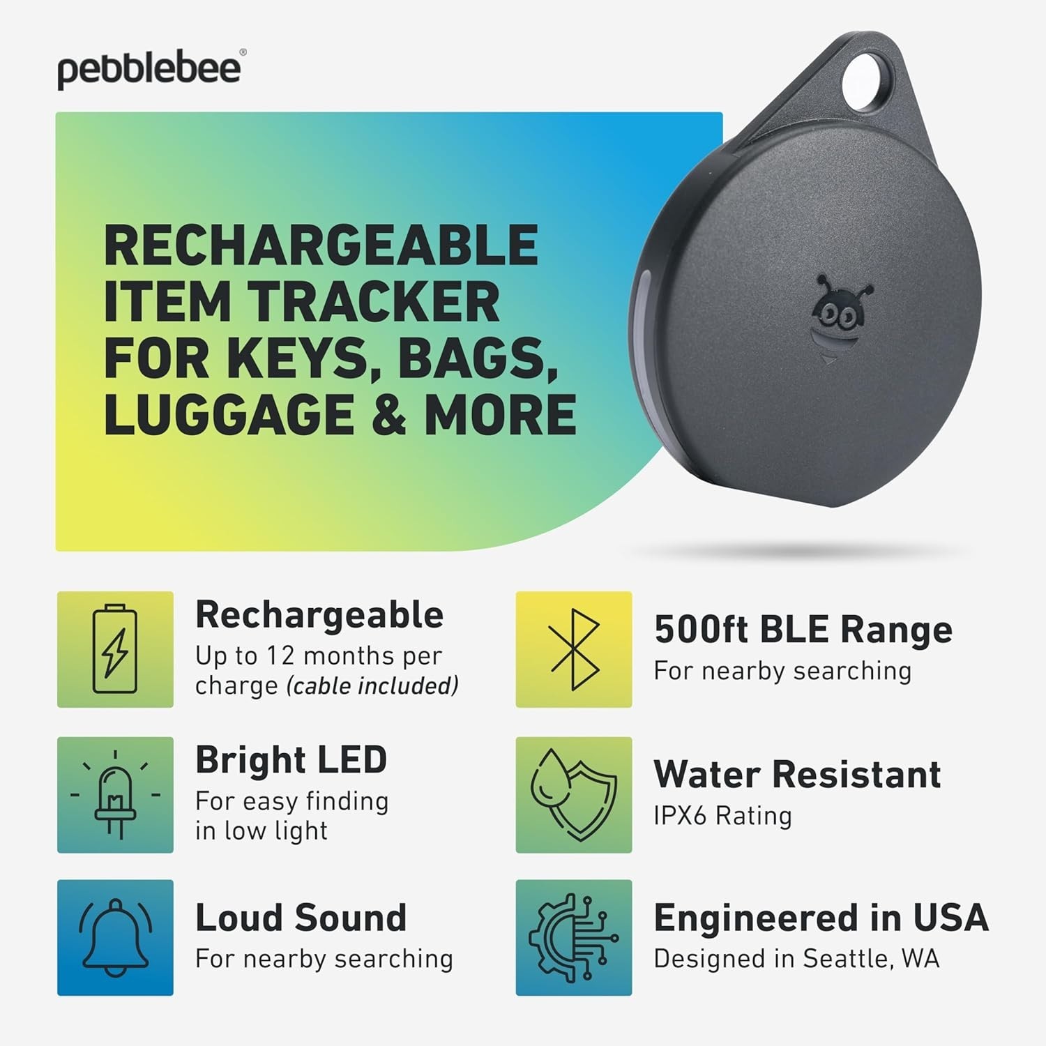 Pebblebee Clip Universal - Rechargeable Mini Item Tracker | Alternative to Ai...