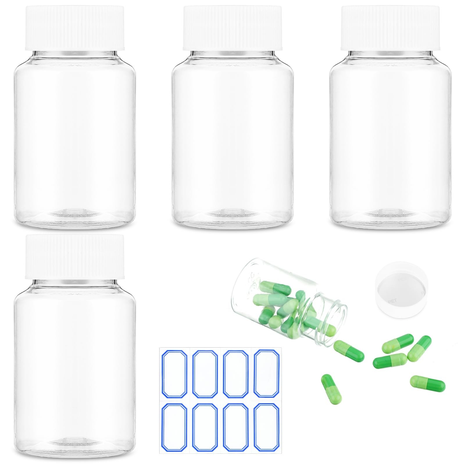 WLLHYF 4Pcs Clear Pill Bottle, 80ml Empty Clear Plastic Pill Bottles Medicine...