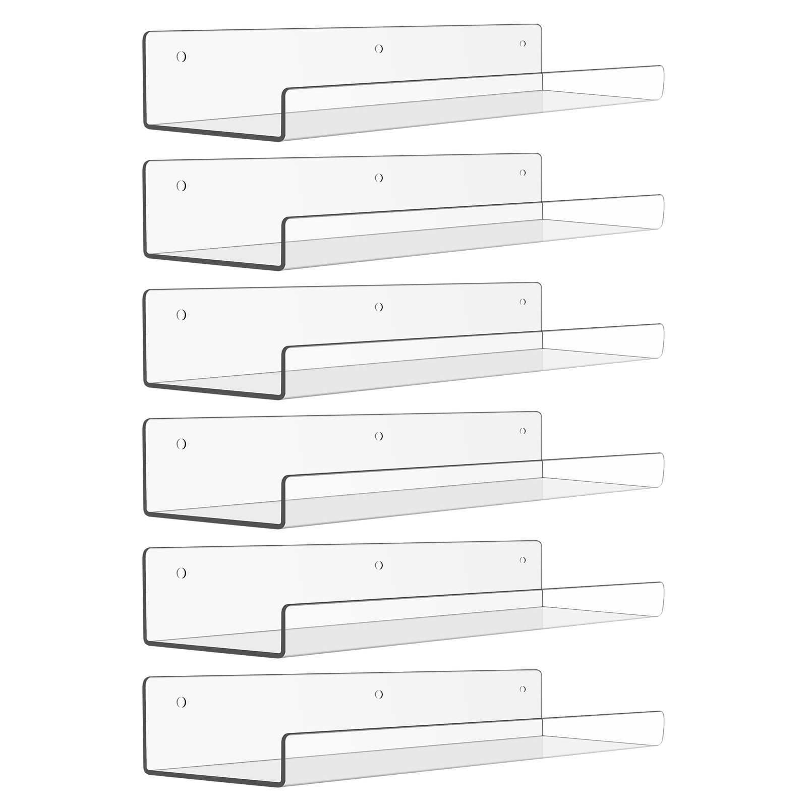 Floating Shelves for Wall, 6 Pack 15" Clear Acrylic Shelf Room Decor for Book/Fi