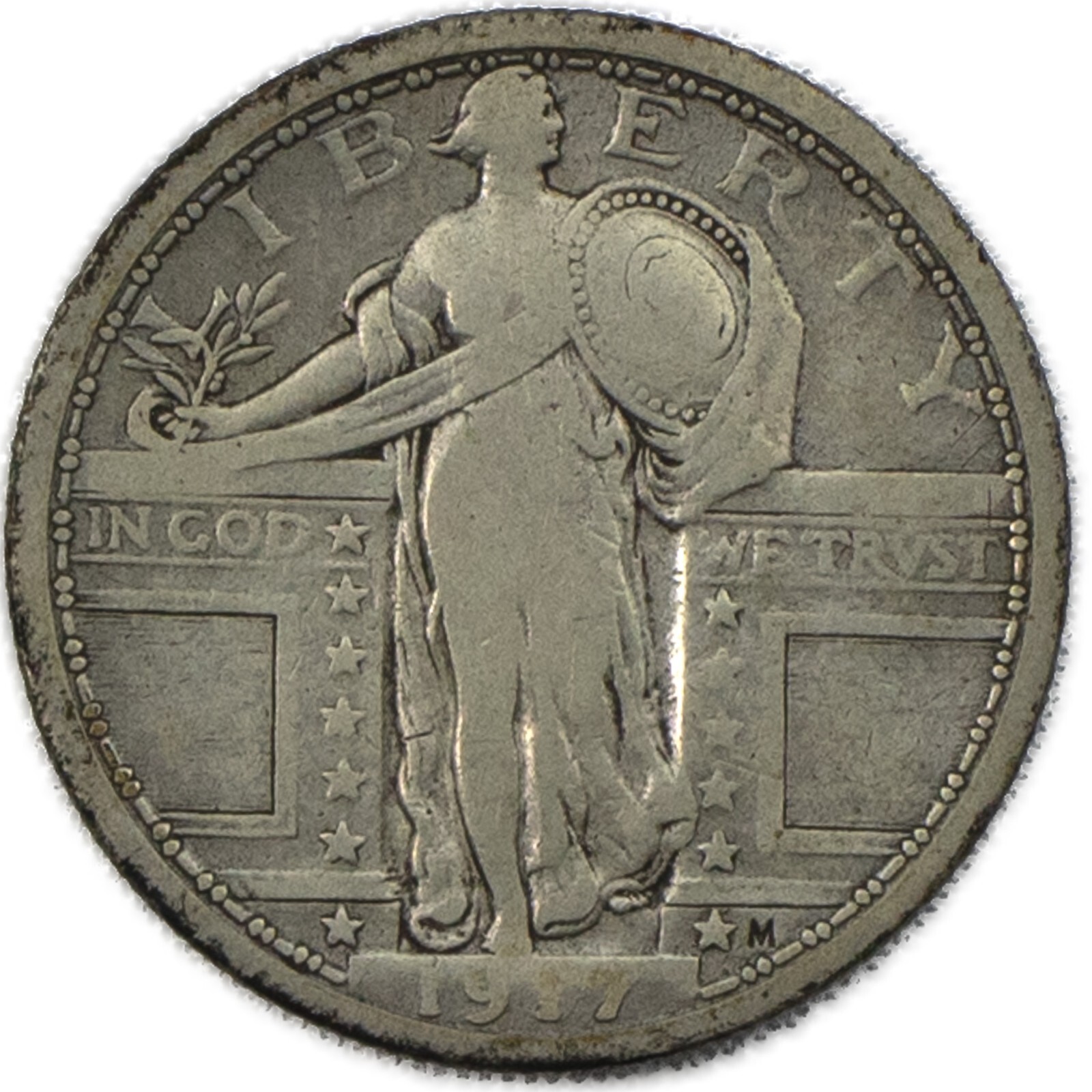 1917-P Type 1 Standing Liberty Quarter 25C Fine-Very Fine VF+ US Coin