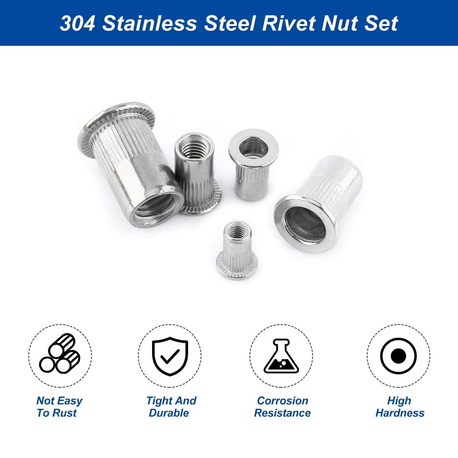 "M8 Rivet Nuts - 30 Pcs Stainless Steel Rivnuts Flat Head Insert Nut with Knur..