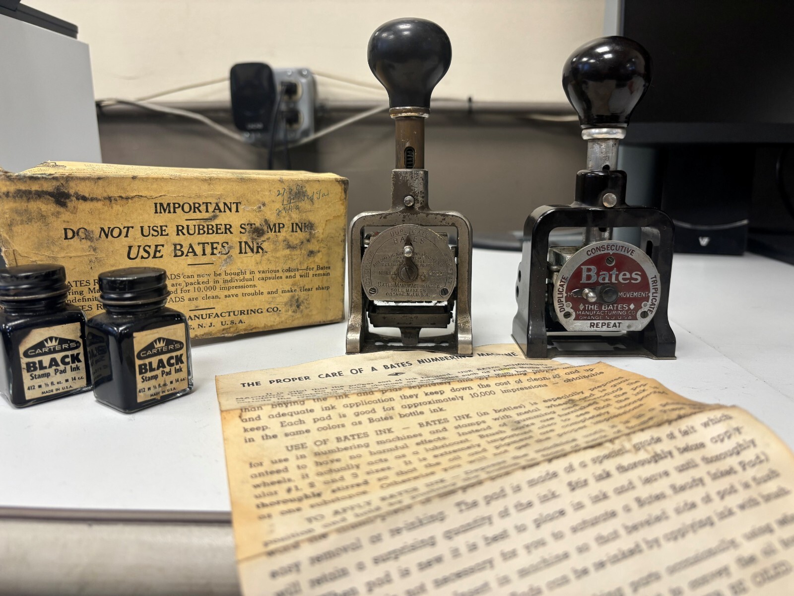 Bates Numbering Machine 7 Wheel Style E Vintage Hand Operated Ink Stamping Tool