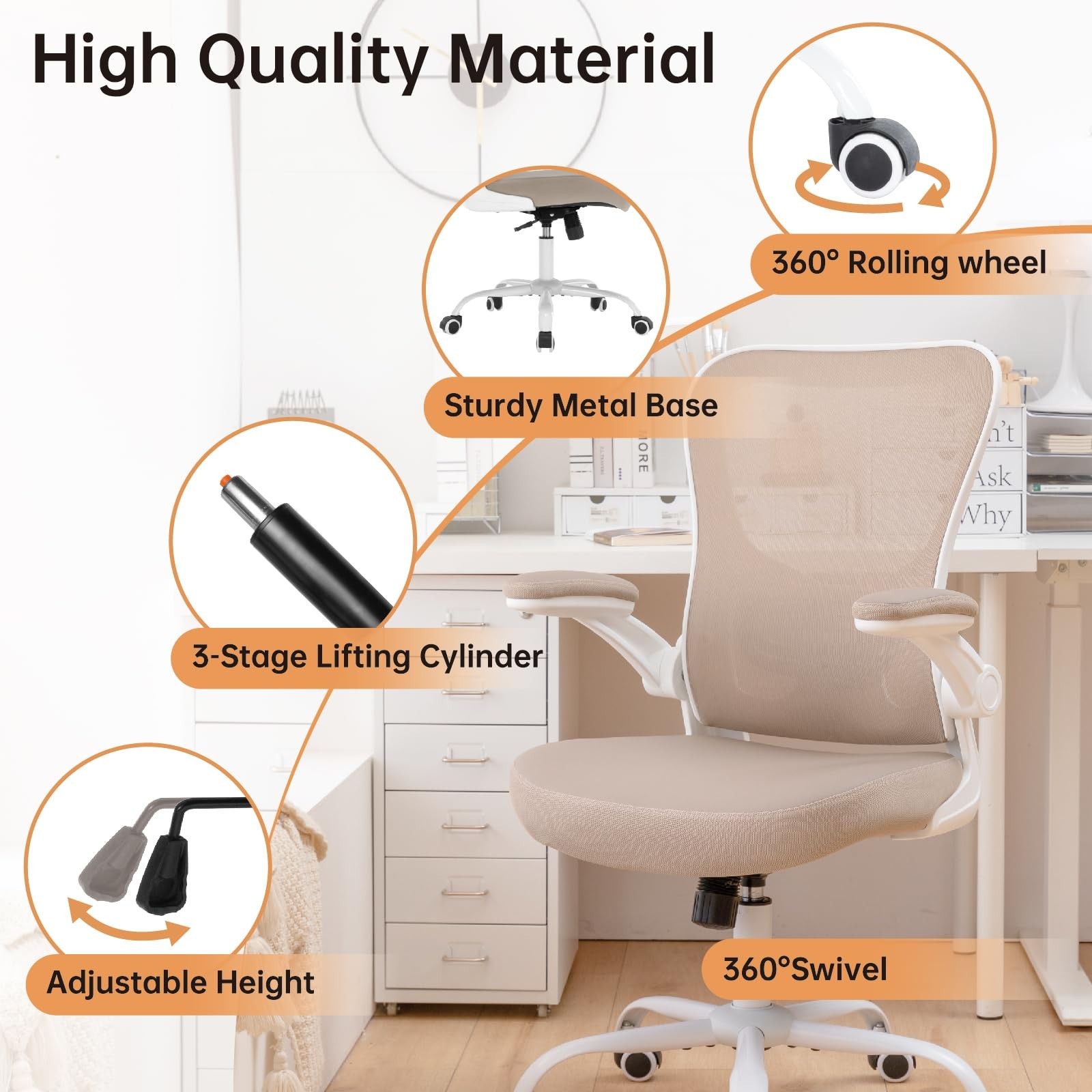Ergonomic Office Chair,PU Leather Swivel Desk Chair with Lumbar Support,Adjus...