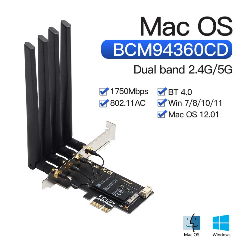 For MacOS Hackintosh 5G Wifi BCM94360CD PCIE WiFi Adapter 802.11ac Desktop Card