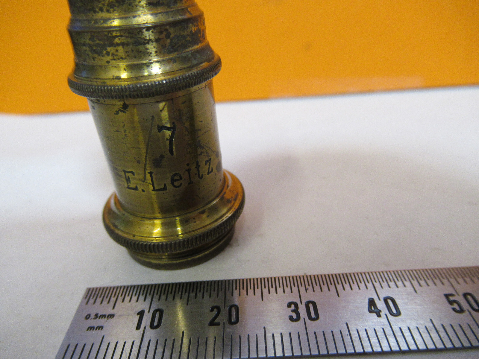 ANTIQUE BRASS ERNST LEITZ OBJECTIVE "7" MICROSCOPE PART AS PICTURED Y3-A-48