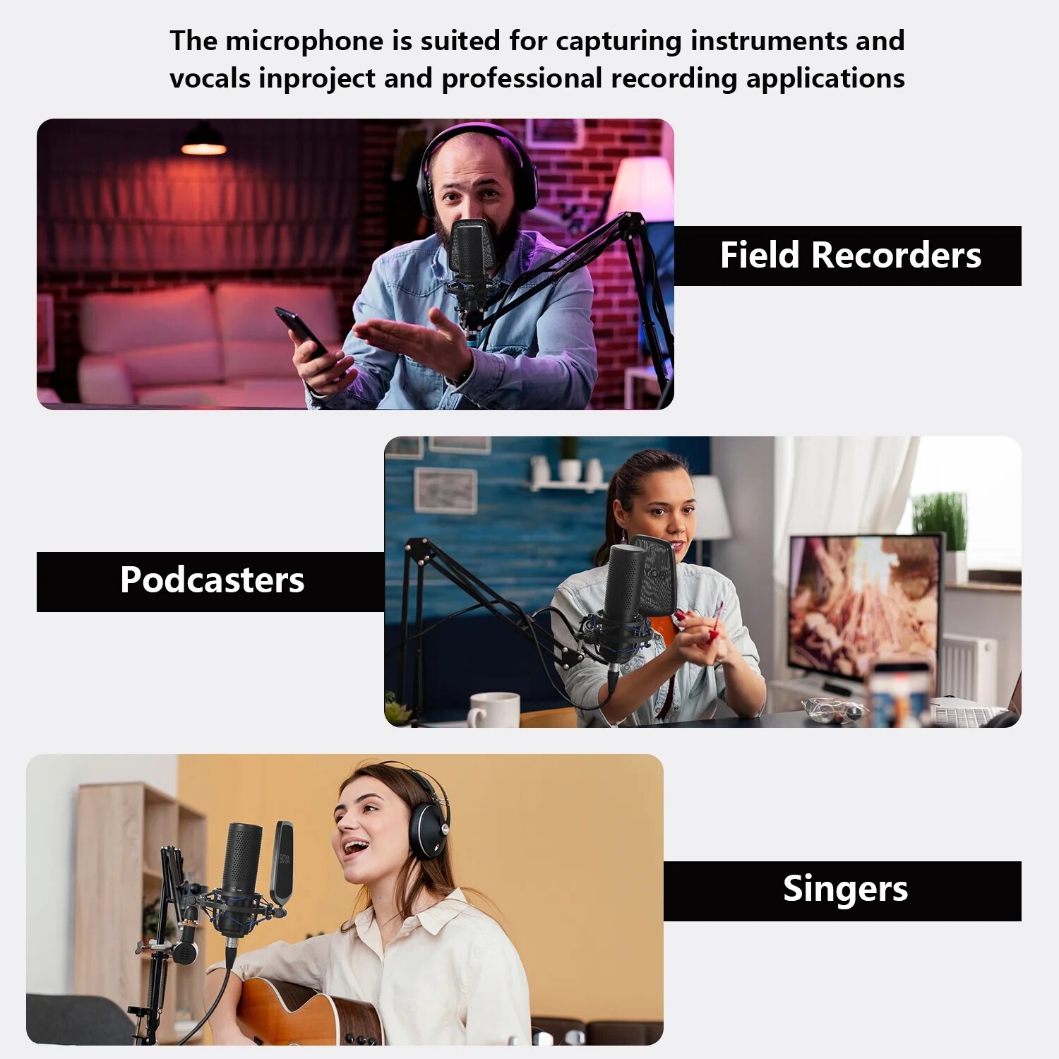 BOYA BY-M1000 PRO Large Diaphragm Condenser Studio Microphone Podcast Recording