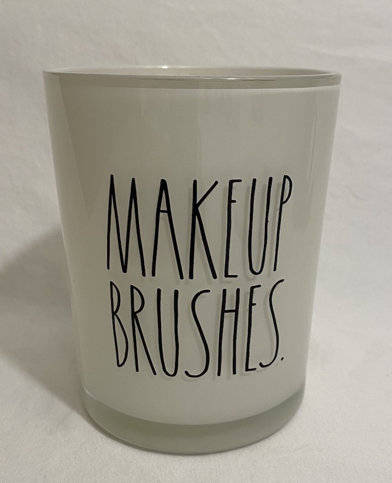 Rae Dunn Makeup Brushes White Glass Cup Holder/Organizer 5" Tall NEW