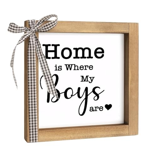 Home is Where My Boys are Sign, Wooden Boy Mom Decor for Shelf | 6 Inch boys