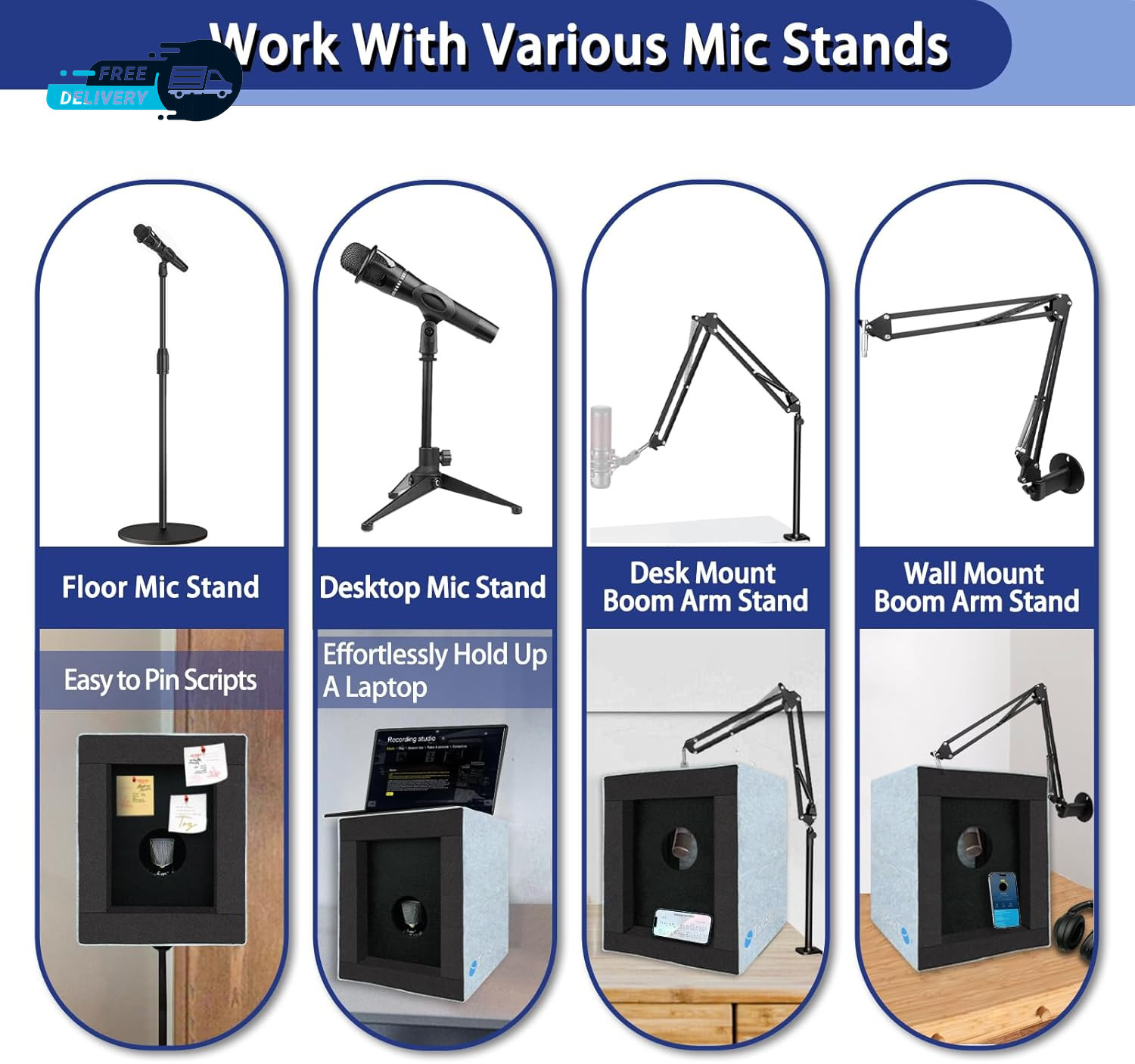 Enclosed Vocal Booth Portable Microphone Isolation Shield Foldable Reflection