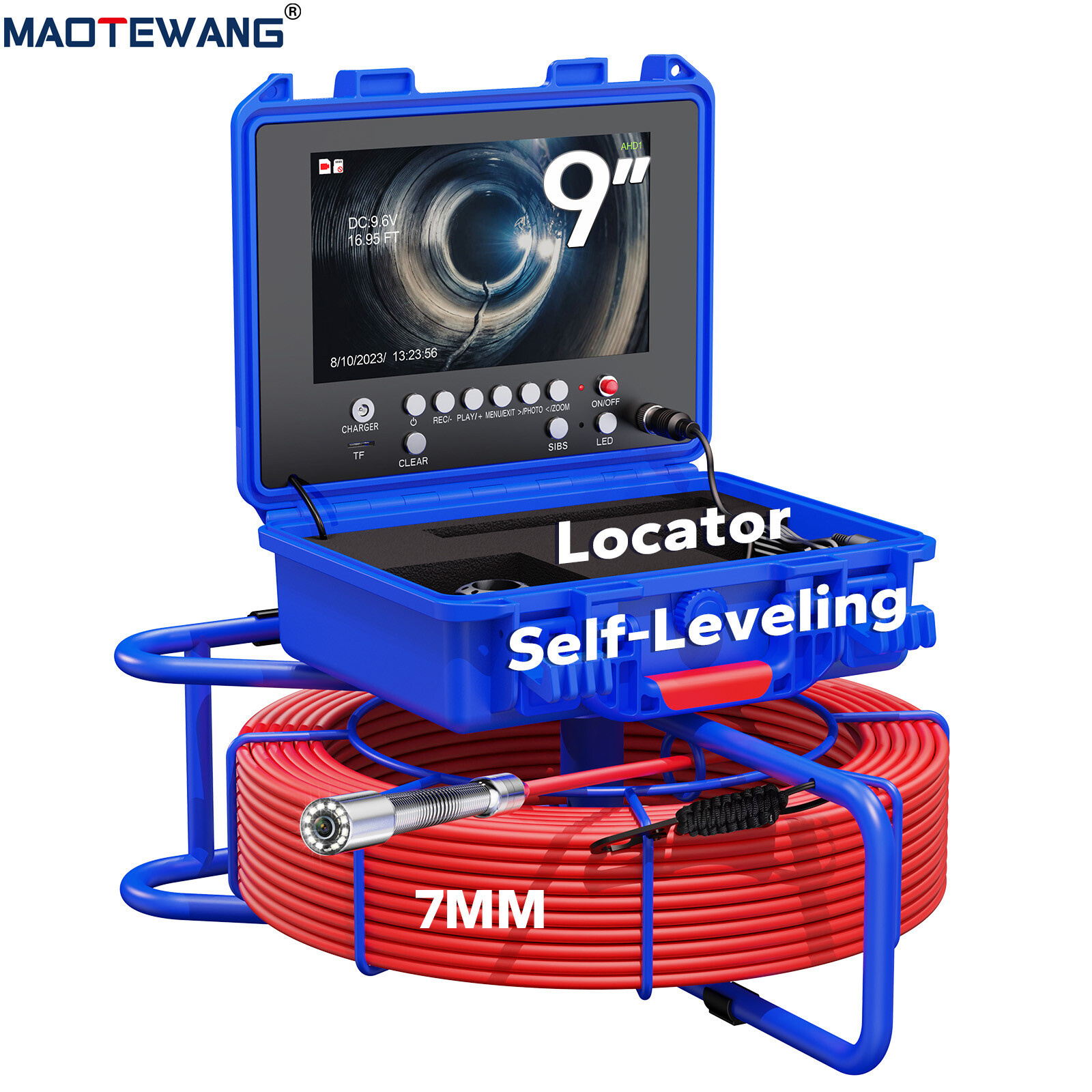 50m/164ft Pipe Inspection Camera w/ 512hz Self-leveling 9inch Sewer Camera