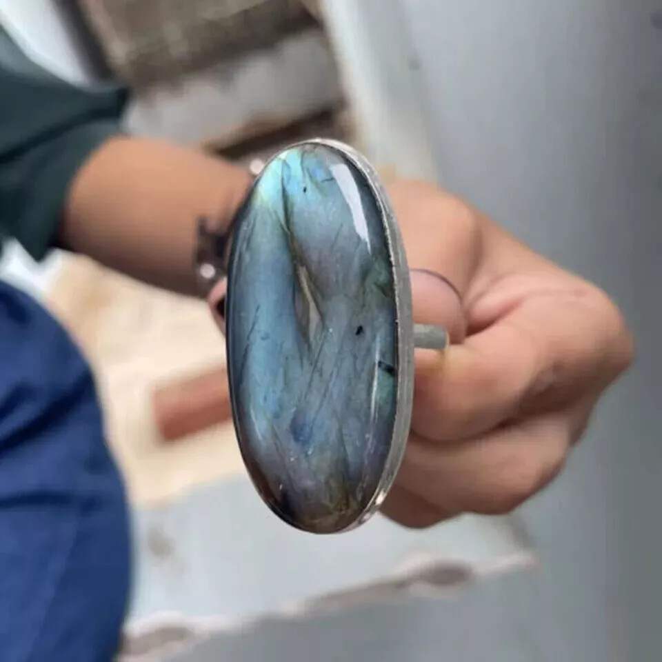 Solid 925 Sterling Silver Handmade Labradorite Gemstone Statement Woman Ring R70