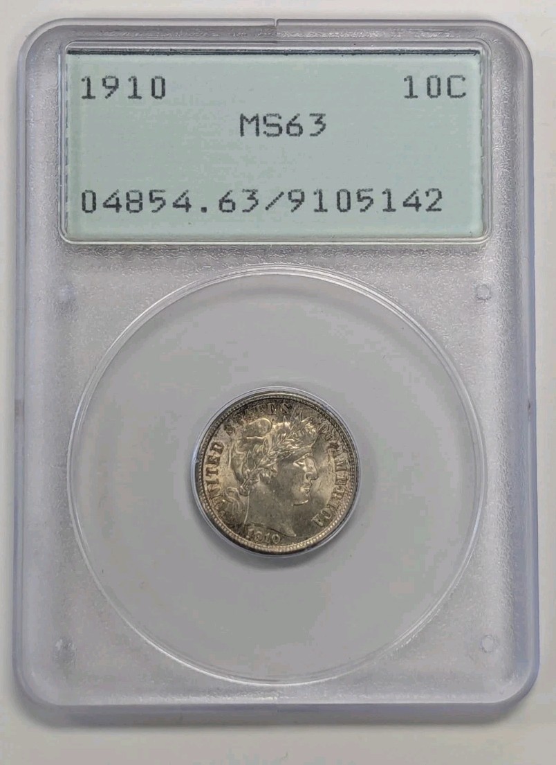 1910 10C Barber Dime PCGS MS63- Old Rattler Holder - Z394