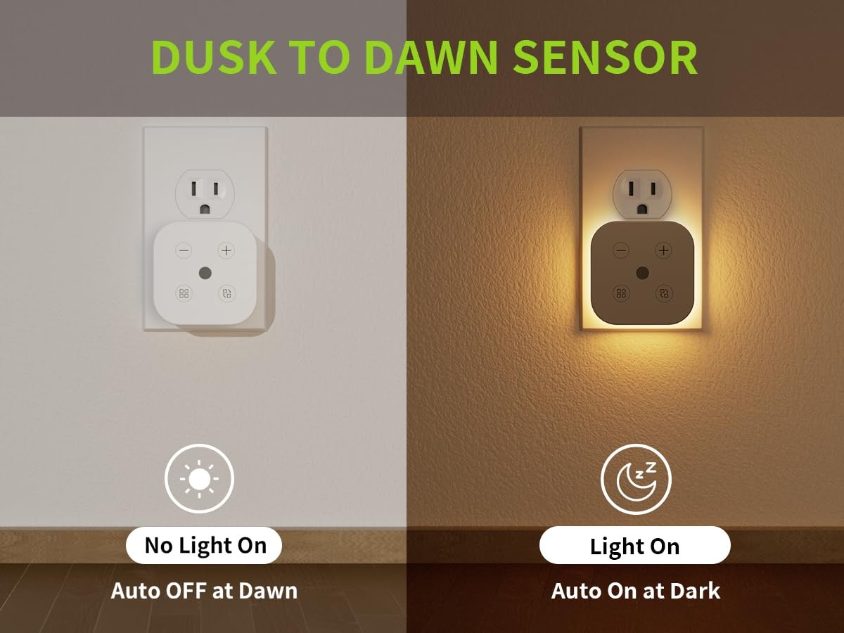 2 Pack Dimmable LED Night Lights with Light Sensor for Kids & Adults