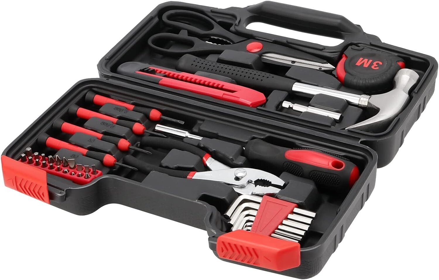 Portable 39pcs Red Basic Tool Set Household Mechanics Tool Kit with Carry Box
